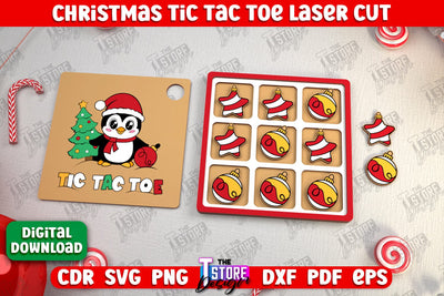 Christmas Tic Tac Toe | Noughts and Crosses | Classic Board Game | New Year | CNC File SVG The T Store Design 