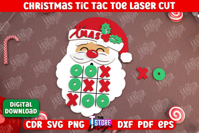 Christmas Tic Tac Toe | Noughts and Crosses | Classic Board Game | New Year | CNC File SVG The T Store Design 