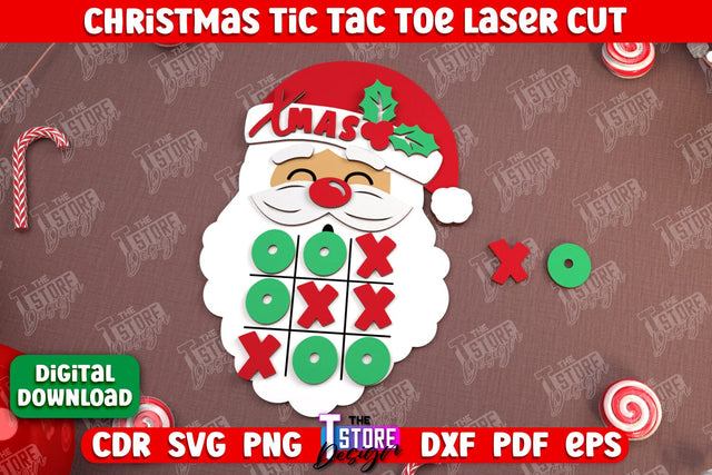 Christmas Tic Tac Toe | Noughts and Crosses | Classic Board Game | New Year | CNC File SVG The T Store Design 