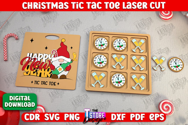 Christmas Tic Tac Toe | Noughts and Crosses | Classic Board Game | New Year | CNC File SVG The T Store Design 
