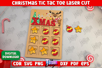 Christmas Tic Tac Toe | Noughts and Crosses | Classic Board Game | New Year | CNC File SVG The T Store Design 