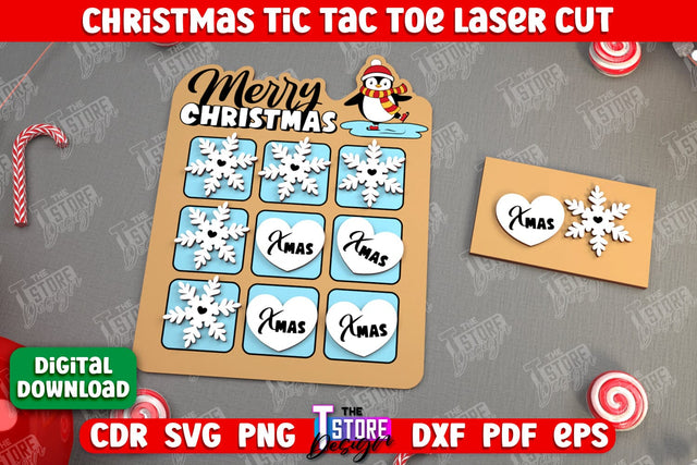 Christmas Tic Tac Toe | Noughts and Crosses | Classic Board Game | New Year | CNC File SVG The T Store Design 