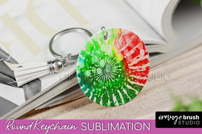 Christmas Tie Dye Keychain Sublimation, Glitter Keychain PNG Sublimation OrangeBrushStudio 