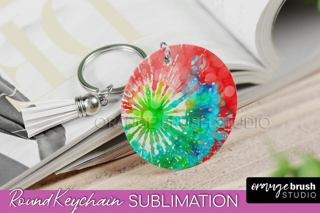 Christmas Tie Dye Keychain Sublimation, Glitter Keychain PNG Sublimation OrangeBrushStudio 