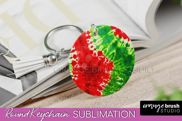 Christmas Tie Dye Keychain Sublimation, Glitter Keychain PNG Sublimation OrangeBrushStudio 