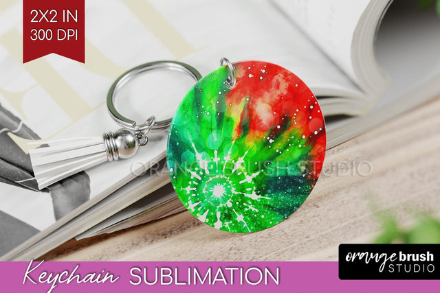 Christmas Tie Dye Keychain Sublimation, Glitter Keychain PNG Sublimation OrangeBrushStudio 