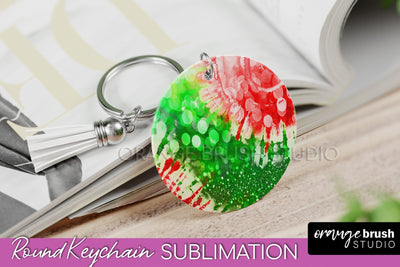 Christmas Tie Dye Keychain Sublimation, Glitter Keychain PNG Sublimation OrangeBrushStudio 