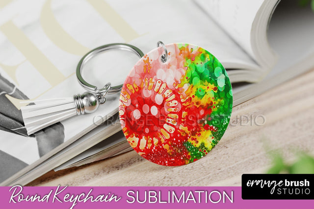 Christmas Tie Dye Keychain Sublimation, Glitter Keychain PNG Sublimation OrangeBrushStudio 