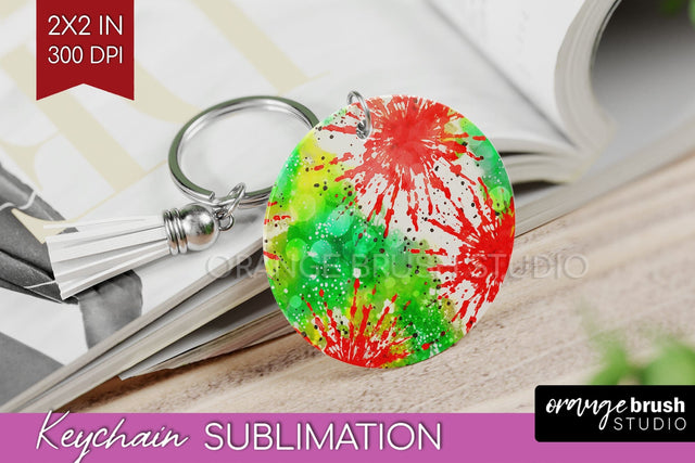 Christmas Tie Dye Keychain Sublimation, Glitter Keychain PNG Sublimation OrangeBrushStudio 