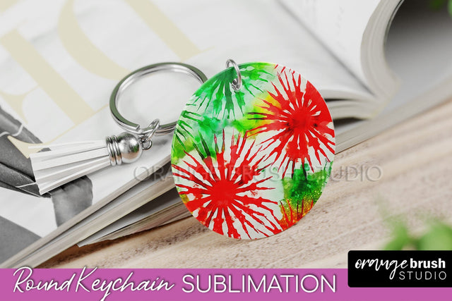 Christmas Tie Dye Keychain Sublimation, Glitter Keychain PNG Sublimation OrangeBrushStudio 