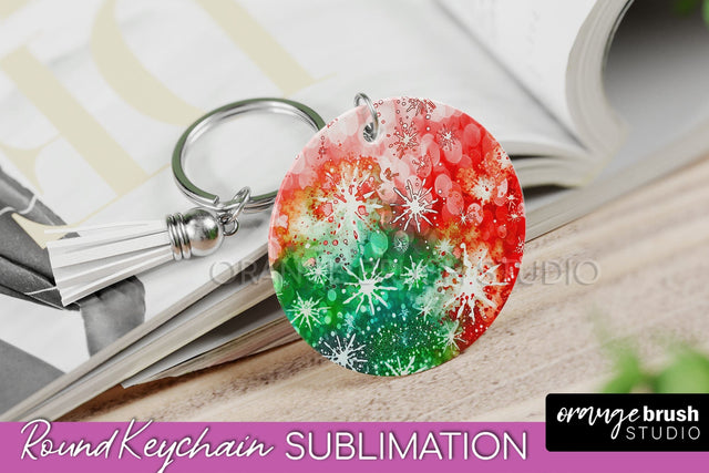 Christmas Tie Dye Keychain Sublimation, Glitter Keychain PNG Sublimation OrangeBrushStudio 