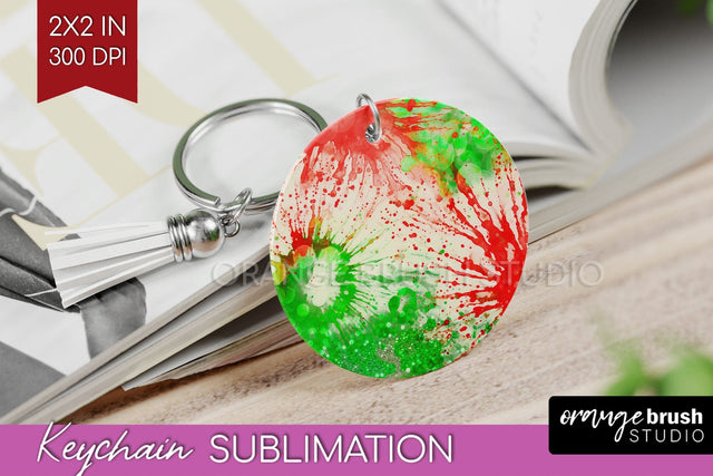 Christmas Tie Dye Keychain Sublimation, Glitter Keychain PNG Sublimation OrangeBrushStudio 