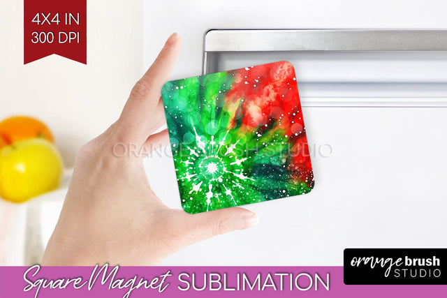 Christmas Tie Dye Magnet Sublimation, Glitter Magnet PNG Sublimation OrangeBrushStudio 