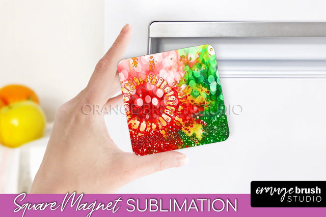 Christmas Tie Dye Magnet Sublimation, Glitter Magnet PNG Sublimation OrangeBrushStudio 