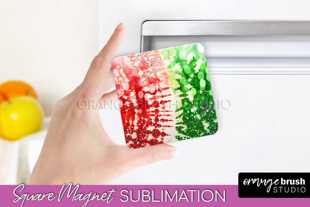 Christmas Tie Dye Magnet Sublimation, Glitter Magnet PNG Sublimation OrangeBrushStudio 