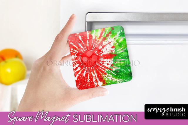 Christmas Tie Dye Magnet Sublimation, Glitter Magnet PNG Sublimation OrangeBrushStudio 
