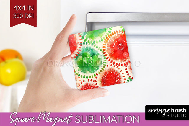 Christmas Tie Dye Magnet Sublimation, Glitter Magnet PNG Sublimation OrangeBrushStudio 
