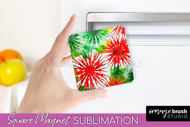 Christmas Tie Dye Magnet Sublimation, Glitter Magnet PNG Sublimation OrangeBrushStudio 