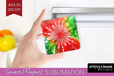 Christmas Tie Dye Magnet Sublimation, Glitter Magnet PNG Sublimation OrangeBrushStudio 