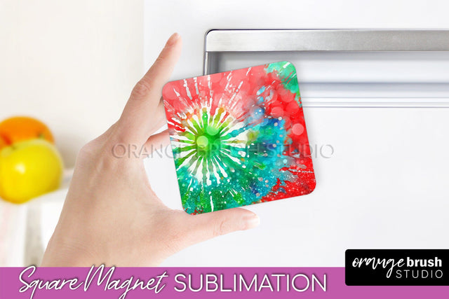 Christmas Tie Dye Magnet Sublimation, Glitter Magnet PNG Sublimation OrangeBrushStudio 