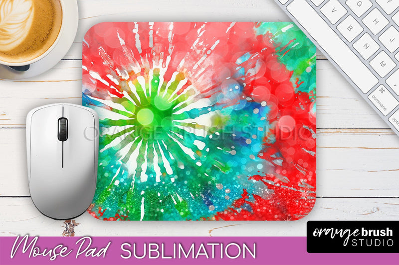 Christmas Tie Dye Mouse Pad Sublimation - Glitter Mouse Pad Sublimation OrangeBrushStudio 