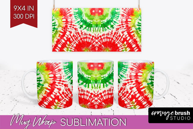 Christmas Tie Dye Mug Wrap - Glitter Mug Sublimation Sublimation OrangeBrushStudio 