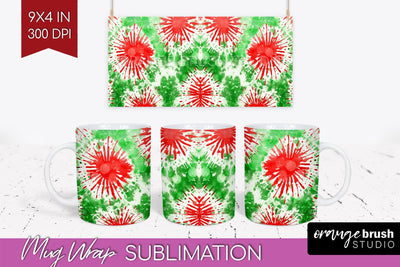 Christmas Tie Dye Mug Wrap - Glitter Mug Sublimation Sublimation OrangeBrushStudio 