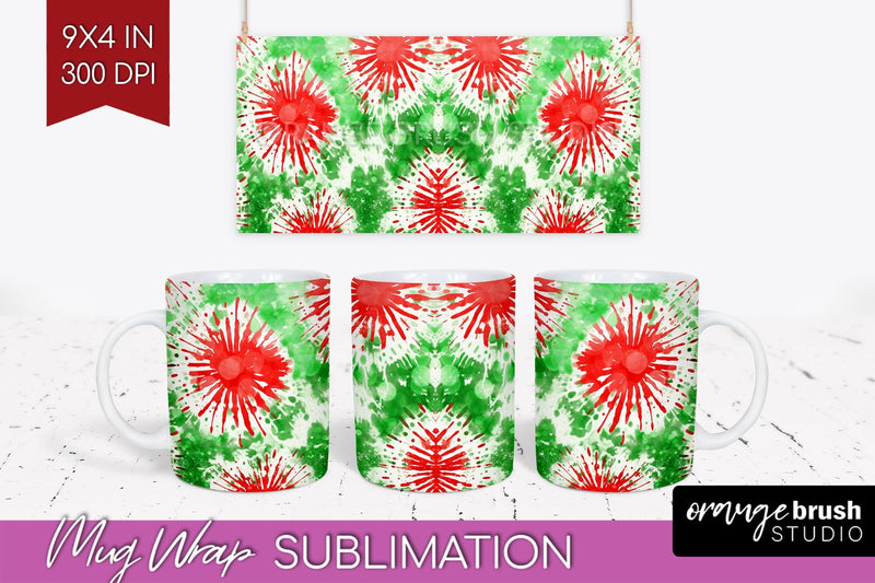 Christmas Tie Dye Mug Wrap - Glitter Mug Sublimation Sublimation OrangeBrushStudio 