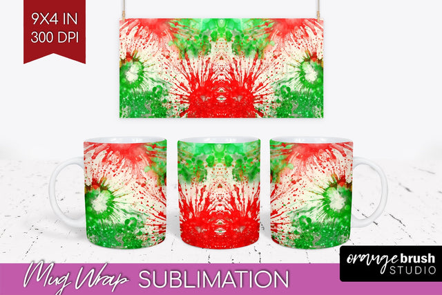 Christmas Tie Dye Mug Wrap - Glitter Mug Sublimation Sublimation OrangeBrushStudio 