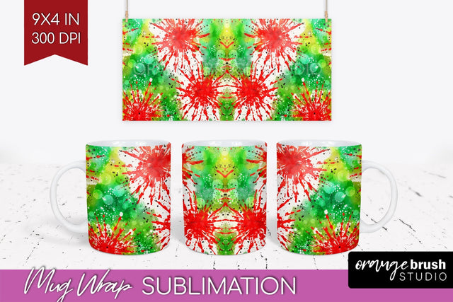 Christmas Tie Dye Mug Wrap - Glitter Mug Sublimation Sublimation OrangeBrushStudio 