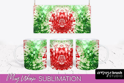 Christmas Tie Dye Mug Wrap - Glitter Mug Sublimation Sublimation OrangeBrushStudio 