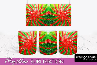 Christmas Tie Dye Mug Wrap - Glitter Mug Sublimation Sublimation OrangeBrushStudio 