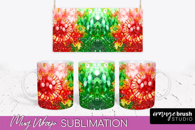 Christmas Tie Dye Mug Wrap - Glitter Mug Sublimation Sublimation OrangeBrushStudio 