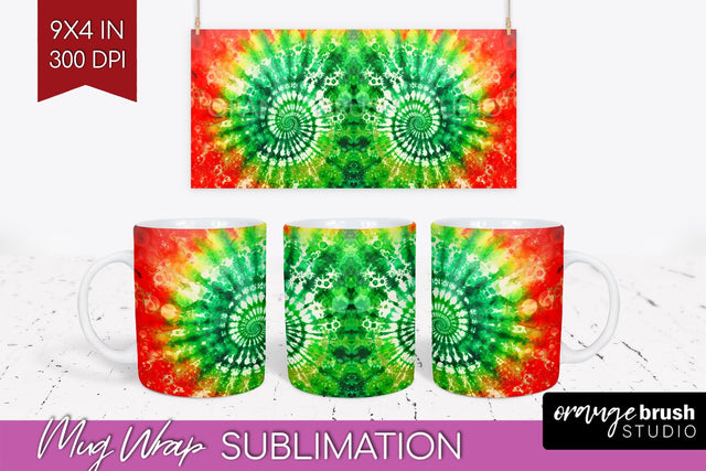Christmas Tie Dye Mug Wrap - Glitter Mug Sublimation Sublimation OrangeBrushStudio 