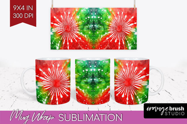 Christmas Tie Dye Mug Wrap - Glitter Mug Sublimation Sublimation OrangeBrushStudio 