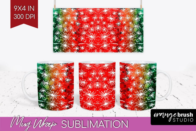 Christmas Tie Dye Mug Wrap - Glitter Mug Sublimation Sublimation OrangeBrushStudio 