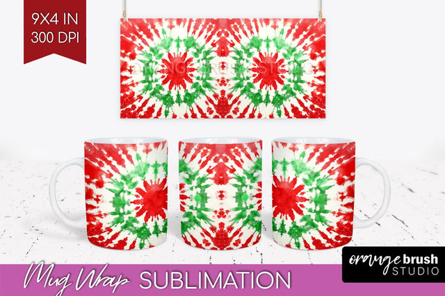 Christmas Tie Dye Mug Wrap - Glitter Mug Sublimation Sublimation OrangeBrushStudio 