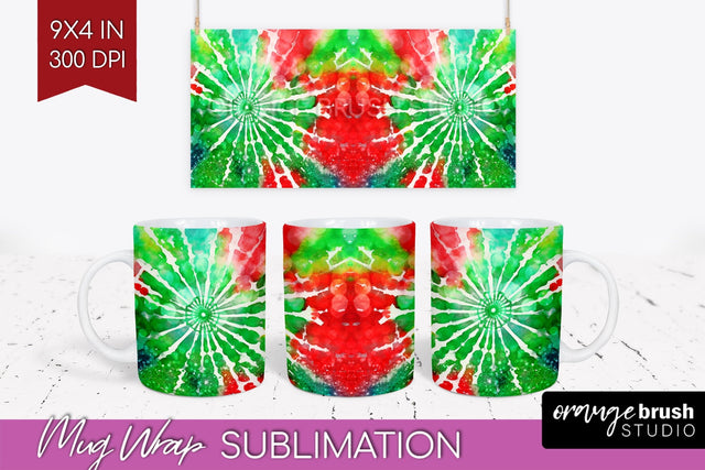 Christmas Tie Dye Mug Wrap - Glitter Mug Sublimation Sublimation OrangeBrushStudio 