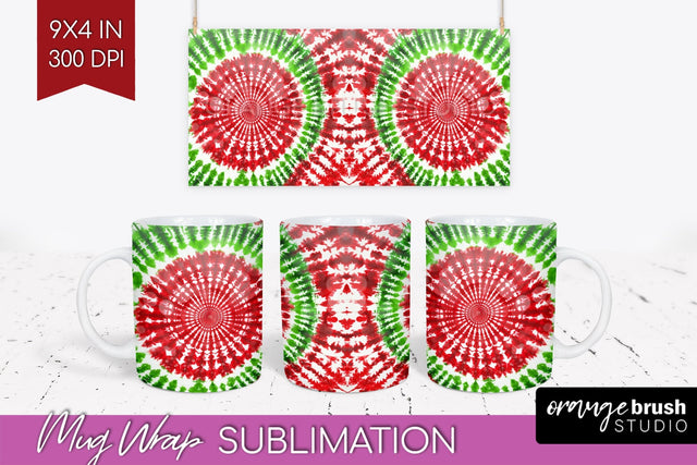 Christmas Tie Dye Mug Wrap - Glitter Mug Sublimation Sublimation OrangeBrushStudio 