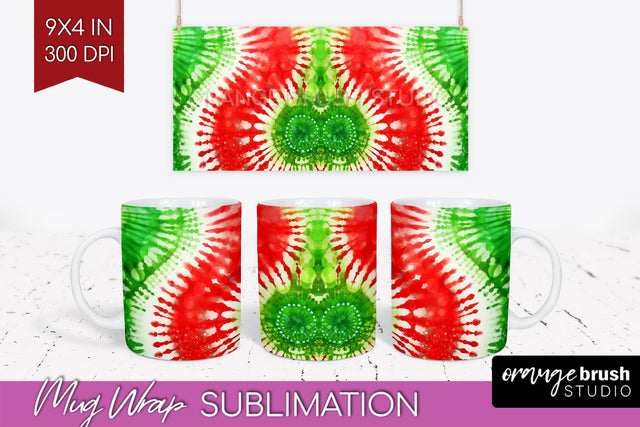 Christmas Tie Dye Mug Wrap - Glitter Mug Sublimation Sublimation OrangeBrushStudio 
