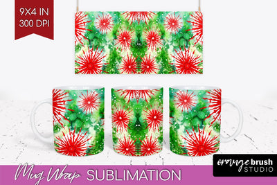 Christmas Tie Dye Mug Wrap - Glitter Mug Sublimation Sublimation OrangeBrushStudio 