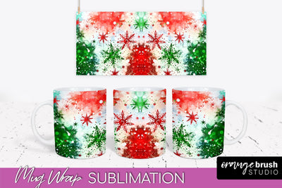 Christmas Tie Dye Mug Wrap - Glitter Mug Sublimation Sublimation OrangeBrushStudio 