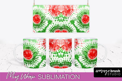 Christmas Tie Dye Mug Wrap - Glitter Mug Sublimation Sublimation OrangeBrushStudio 