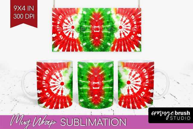 Christmas Tie Dye Mug Wrap - Glitter Mug Sublimation Sublimation OrangeBrushStudio 