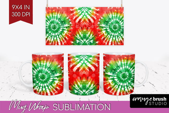 Christmas Tie Dye Mug Wrap - Glitter Mug Sublimation Sublimation OrangeBrushStudio 