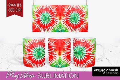 Christmas Tie Dye Mug Wrap - Glitter Mug Sublimation Sublimation OrangeBrushStudio 