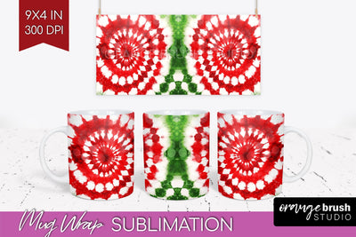 Christmas Tie Dye Mug Wrap - Glitter Mug Sublimation Sublimation OrangeBrushStudio 