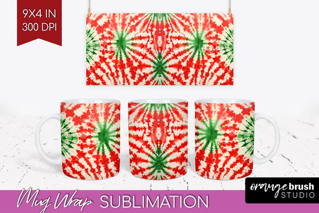 Christmas Tie Dye Mug Wrap - Glitter Mug Sublimation Sublimation OrangeBrushStudio 