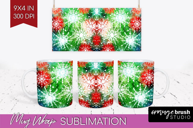 Christmas Tie Dye Mug Wrap - Glitter Mug Sublimation Sublimation OrangeBrushStudio 
