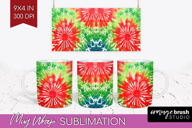 Christmas Tie Dye Mug Wrap - Glitter Mug Sublimation Sublimation OrangeBrushStudio 